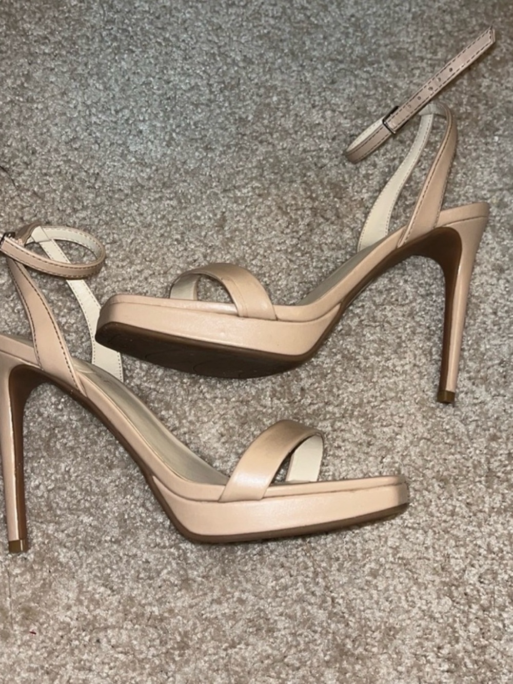 Nine West Beige/Nude Platform Ankle-Strap Stiletto Sandals